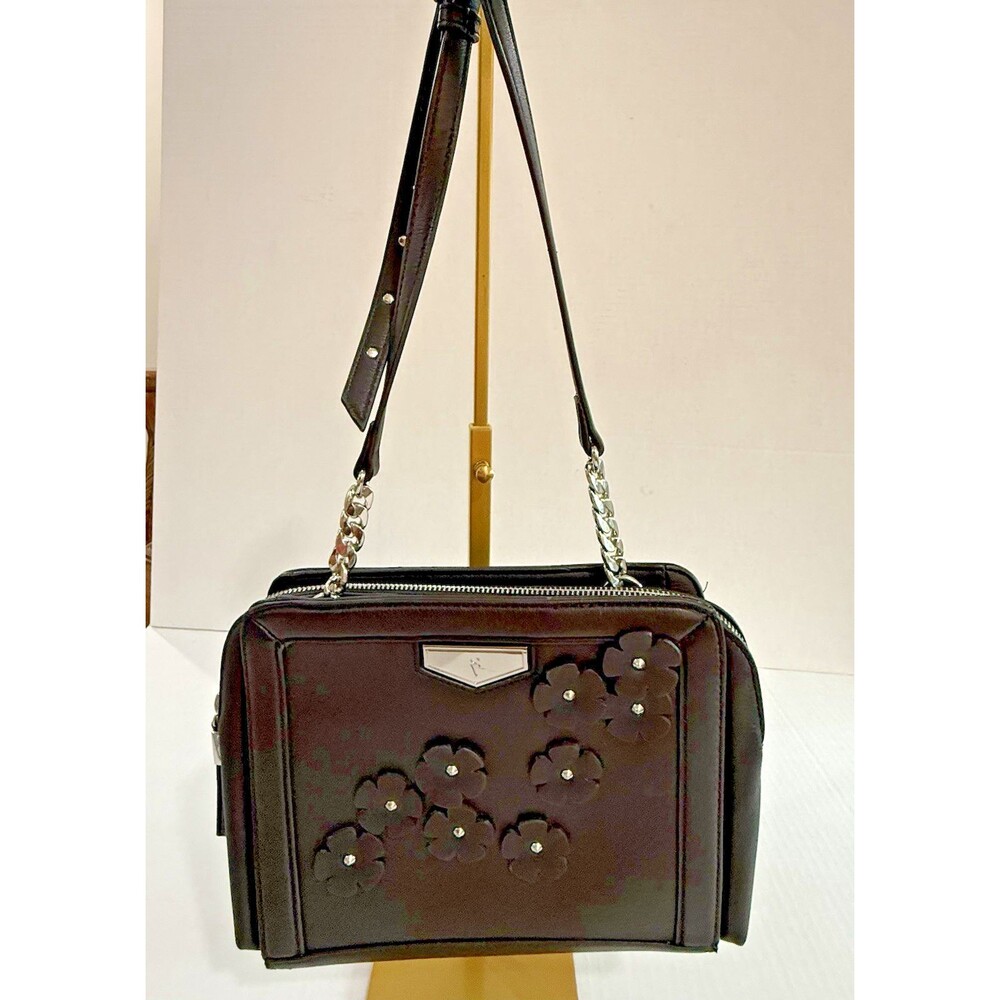Simply Vera Vera Wang‎ Black Shoulder Bag Floral Applique Women's Handbag Purse